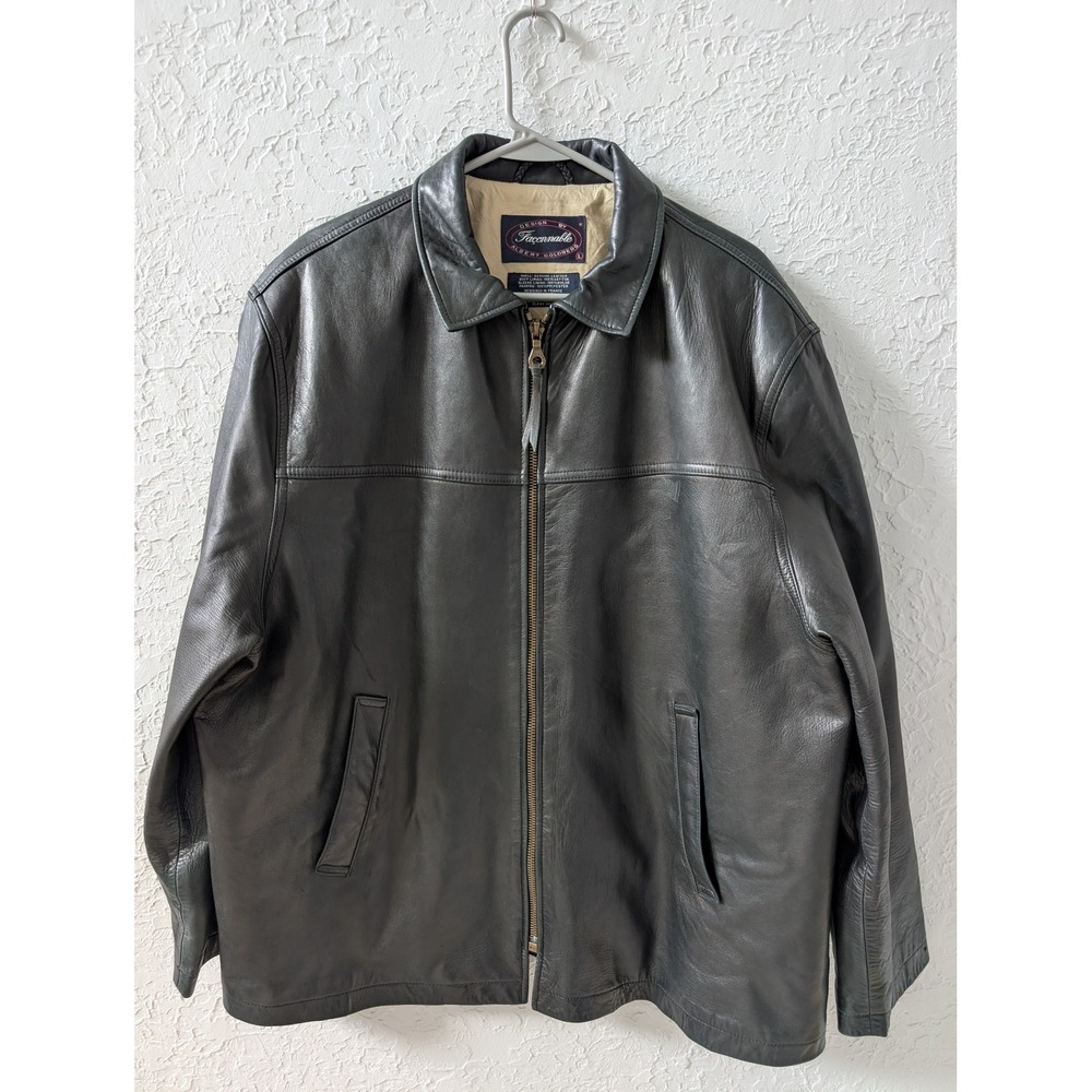 Faconnable Albert Goldberg Leather Jacket Mens L Black Full Zip France Design